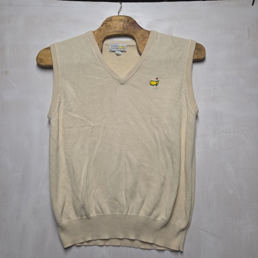 Vintage Slazenger Augusta National Masters Golf Sweater Vest Cream Mens Large